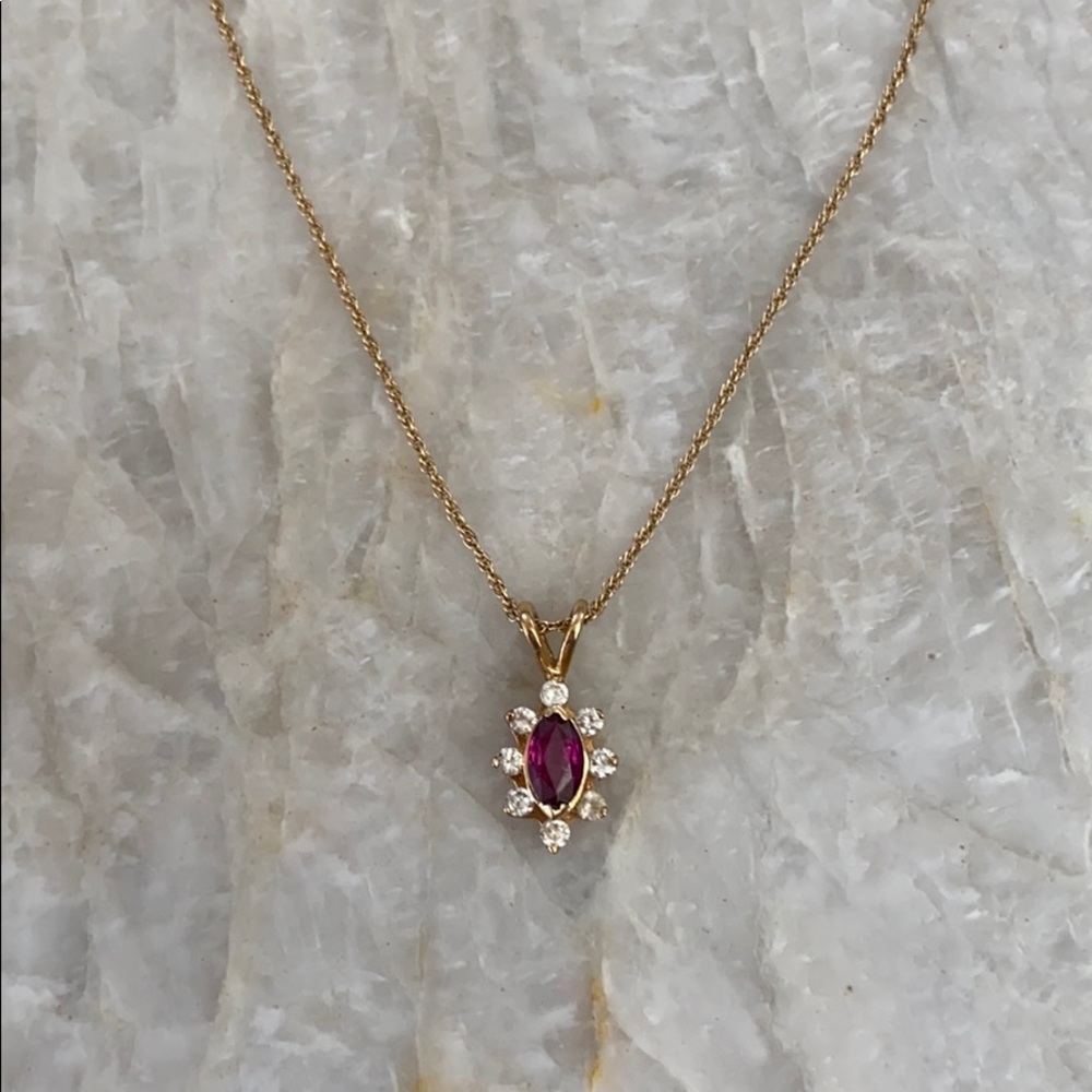 Ruby and Diamond Pendant with 14k gold necklace